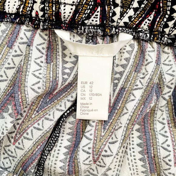 H&M Women's Maxi Geometric Viscose Elastic Waist Boho Crinkled Skirt Sz 12 - Picture 13 of 13
